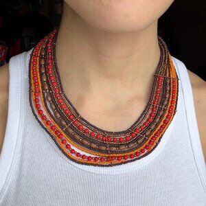 Handmade Tribal Multi-Strand Beaded Collar Necklace